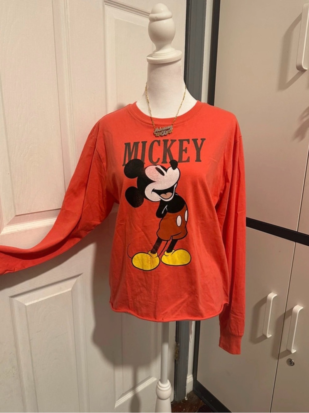 Disney Orange Mickey Graphic Long-Sleeve Tee
